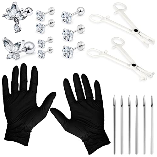 Vsnnsns Ear Piercing Kit 16G Surgical Steel Ear Piercing Kit Contain Piercing Needles Piercing Clamp Ear Piercing Use for Cartilage Tragus Helix Conch Lobe Earrigns Piercing Jewelry Kit 16 Gauge
