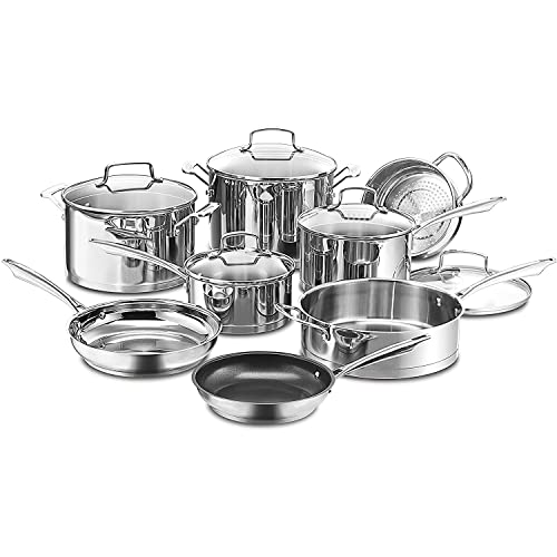 Cuisinart 89-13 Professional Series 13-Piece Cookware Set - Stainless Steel Bundle With Deco Chef 16 Piece Kitchen Knife Set With Wedge Handles, Shears, Block, And Cutting Board #TOP1