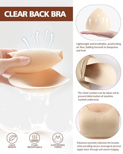 Clear Strap Bra for Girls Women, Nude Dance Bra Seamless Pad Ballet Bras with Adjustable Straps and Silicone Covers4