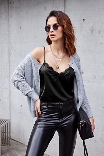 Ekouaer Women's Satin Camisole Lace Silk Satin Pajama Tank Tops V Neck Soft Spaghetti Strap Loose Sleepwear3