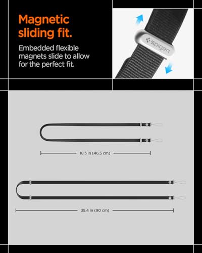 Spigen DA30L Lanyard Strap für iPhone 17 Serie, Verstellbares Band für Hals, Schulter & Crossbody mit Hybrid-Nylon & Wildleder, Magnetische sichere Verbindung – Schwarz