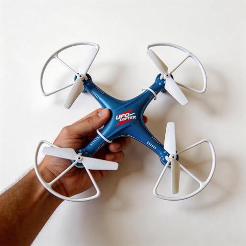 Image of UFO Copter RC Drone for Kids & Beginners | 6-axis gyroscope | 4-Axis Quadcopter with Propeller Guards | Stable Flight, Lightweight Design | Auto Return | Indoor & Outdoor Toy Drone (Blue & White)