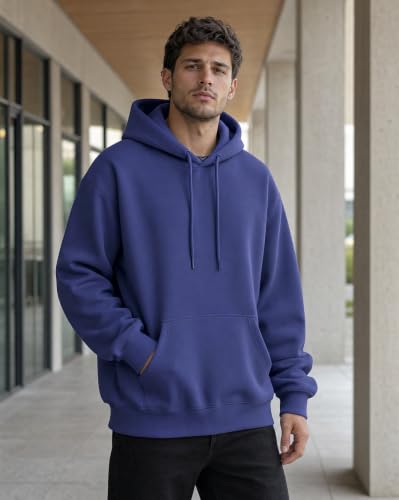Image of NOBERO Oversized Solid Hooded Sweatshirt for Men | Oversized Hoodie for Men | Hooded Pullover | Cotton Rich Printed Hoodie 280 GSM Fleece
