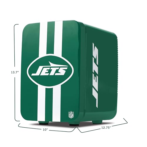 Image of Ukonic NFL New York Jets 15-Can Mini Fridge 10L - AC /DC Powered, Official Team Colors & Logo, Portable Cooler for Tailgates, Home, Office, or Car
