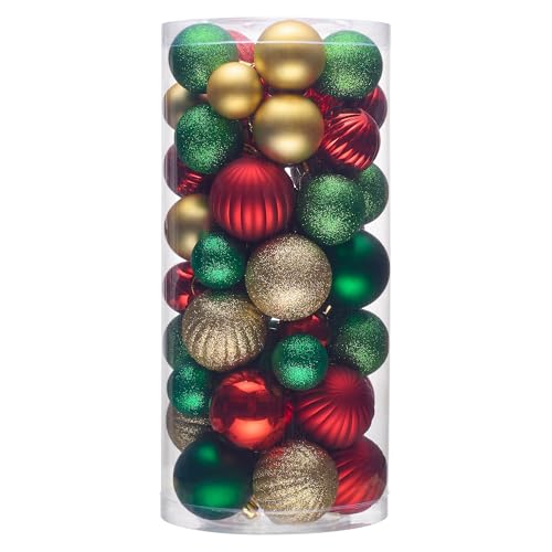 DounakeEvth Christmas Tree Decorations Ornament Set, 50ct Red Green and Gold Shatterproof Christmas Ball Ornaments Hanging Xmas Holiday Party Decor(1.57"-2.36")