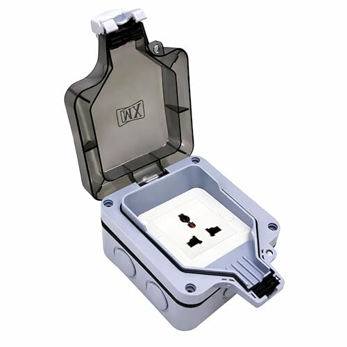Image of MX Waterproof Universal Socket 13A 250V Outdoor Power Socket Box IP66 Weatherproof Electric Outlet with Protective Cover for Garden Patio Balcony Garage Home Hotel Outdoor Electrical Supply