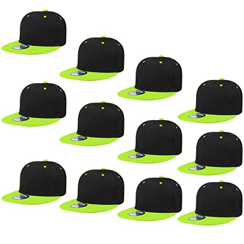 Image of Falari Wholesale 12 Pack Snapback Hat Cap Hip Hop Style Flat Bill Blank Solid Color Adjustable Size