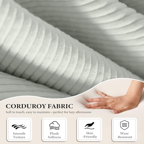 Image of Boneless Couch Futon Sofa Bed Sectional Couches for Living Room,Cloud Couch with Sleeper Sofa,Sofas for Living Room Oversized Corduroy Upholstered (Light Grey, 81 Inches (with Iron Frame))