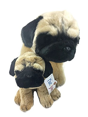 Nat & Jules Plush Momma and Baby Pug Toy Bundle: 2 Items; 1 Large Mother Pug, 1 Small Baby Pug