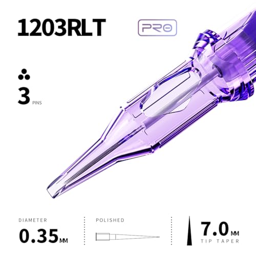 Image of Mast Tattoo Pro Tattoo Cartridge 1203RLT Round Liner Tight 7mm Long Taper Needles 20Pcs Disposable for Realism Detail & Lettering Line Work