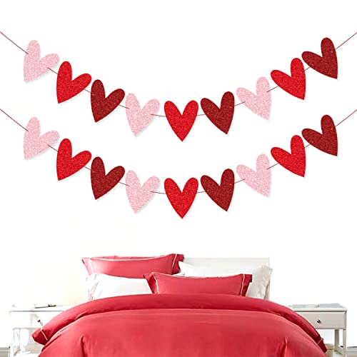Image of Festiko2 Pack Glittery Heart Banner Garland Valentines Day Decorations Romantic Heart Bunting for Anniversary Wedding Engagement Birthday Party Decoration 3 Colors