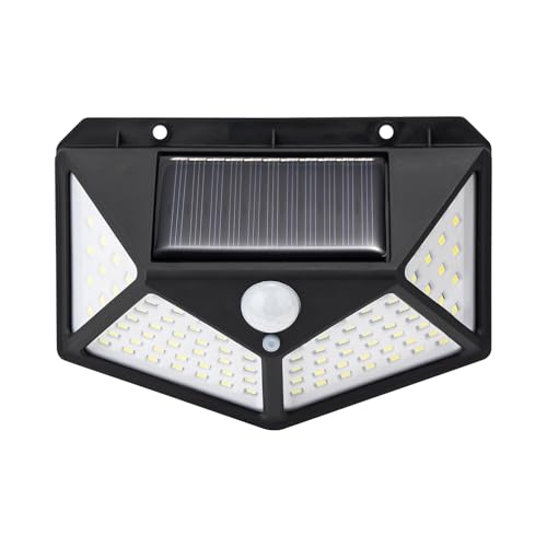 GRIFEMA Luz Solar Exterior para Jardín con Sensor de Movimiento, Focos LED Exterior Solares, Lámpara de Pared Solar Impermeable 100 LEDs, 3 Modos, Ángulo 270°, IP65, Batería 800mAh, GDK203
