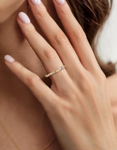 Rainbow Eternity Ring for Women Dainty Colorful Baguette Cut Cubic Zirconia CZ Stackable Wedding Band Promise Engagement Rings for Her Size 5-104