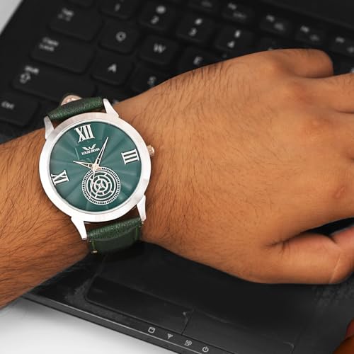 Image of LOUIS DEVIN Black /Blue /Brown /Green Leather Strap Analog Wrist Watch for Men (Black /Blue /Brown /Green /White Dial) | LD-GR079