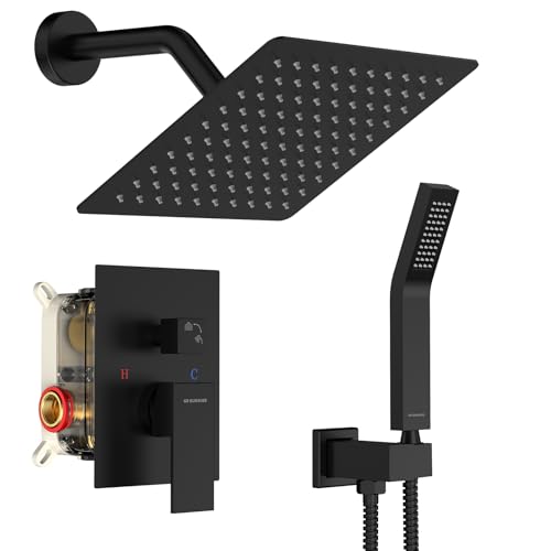 Image of SR SUN RISE Shower Faucet Set 8-Inch Rainfall Shower Head Matte Black