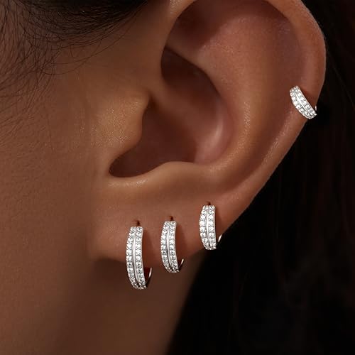 Image of Small Gold Huggie Hoop Earrings Set for Women Men Hypoallergenic 14K Plated Stack Cartilage Earrings, Sterling Silver Multiple Piercing Lightweight Mini Thin Cute Dainty Trendy Jewelry Gifts for Women