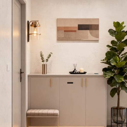 Image of Rose Gold and Black Wall Sconce, Modern Vanity Light Fixture | Hardwired,E26 base,mid-century clear glass sconce for mirror.hallway.bathroom.fireplace