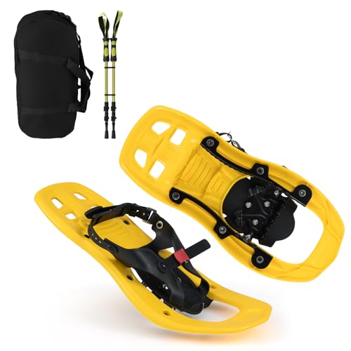 GOPLUS Raquetas de Nieve para Niños, Set de Raquetas de Nieve con Ayuda para Subir, Práctica Bolsa de Transporte y Bastones de Trekking, Resistentes hasta 35 kg, Accesorios para Excursiones