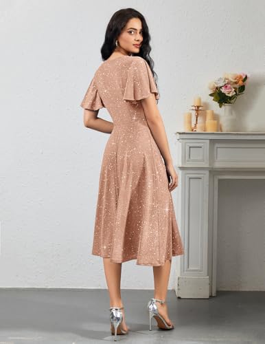 Image of Bridesmay Women's Formal Wedding Guest Dress for Women 2026 Short Sleeve Fit and Flare Tea Party Dresses