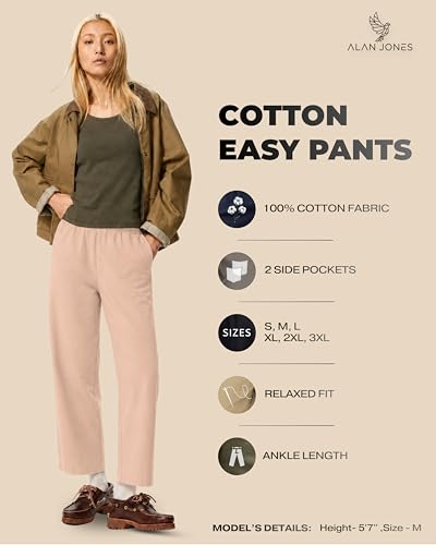 Image of Alan Jones Clothing Womens Mid Rise Cotton Relaxed Ankle Pants | 100% Cotton