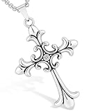 LuxGoth Stainless Steel Fleur de Lis Cross Rhinestones Pendant Necklace Y2K Punk Rock Emo Biker Cosplay Vintage Celtic Cross Charm Necklace Jewelry for Men Women Silver GTS-N1D60018