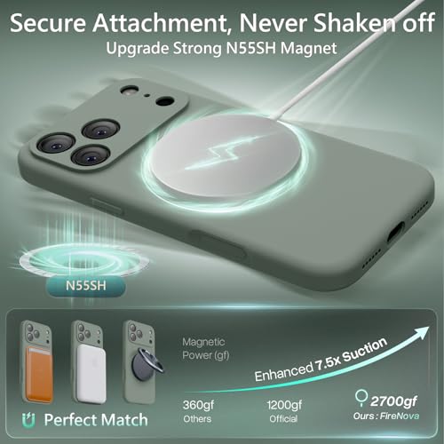 Image of FireNova Magnetic for iPhone 17 Pro Case, Compatible with MagSafe, [Integrated Silicone Camera Control Button] [Camera Protection] Soft Microfiber Lining Phone Case, 6.3 inch, Calke Green