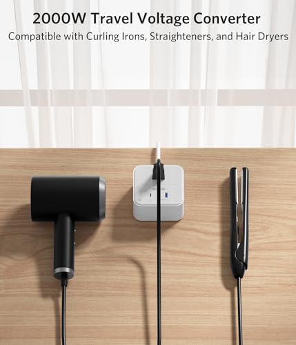 BESTEK 2000W Voltage Converter US to Europe 220V to 110V Converter Pure Sine Wave with PD 35W USB-C for Hair Dryer/Curling Iron/Phone Travel Adapter for Europe/Italy/France (White)3