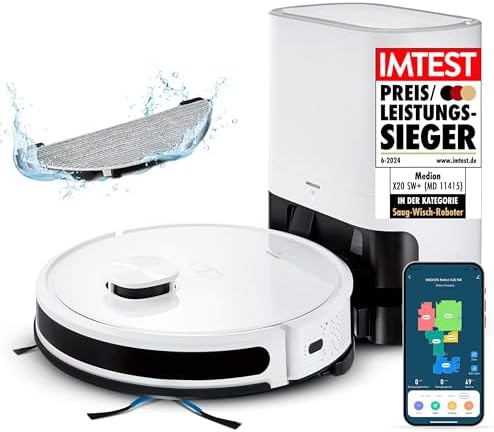 MEDION Saugroboter mit Absaugstation und Wischfunktion X20 SW+ (L...