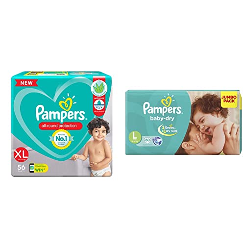 Image of Pampers Diaper Pants, XL, 56 Count & Pampers Baby Dry Diaper Pants, Large (60 Count)