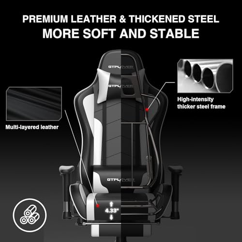 Sedia da Gaming con Poggiapiedi e Altoparlante Bluetooth Poltrona Ufficio Scrivania Ergonomica Sedie Musicale bianco - Sedia gaming - Immagine 7