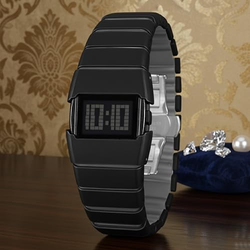 Image of Shocknshop Digital Sleek Minimal Design Multifunctional Electronic LED Black Dial Unisex Wrist Watch for Men Women -WCH376