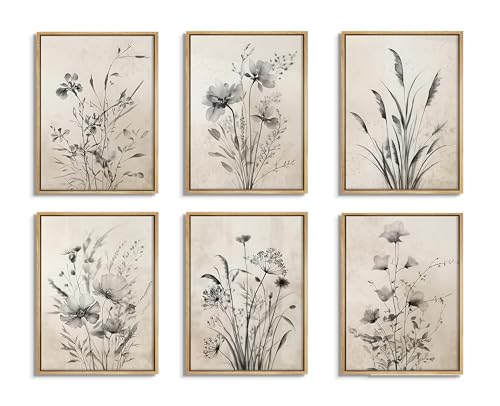 Vintage Boho Botanical Posters Wall Art Set of 6, Black