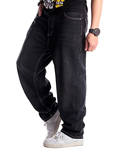Ylingjun Mens Baggy Hip Hop Jeans Casual Loose Fit Embroidered Skateboard Denim Pants2