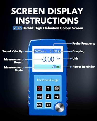 Ultraschall-Dickenmessgerät DR83S 0,9–300 mm, 2.3\ Farbdisplay, Genauigkeit 0,1 mm, Thickness Gauge Meter für Metall/Kunststoff/Stahl/Glas, Datenspeicher für 2000 Gruppen, Kein Haftvermittler
