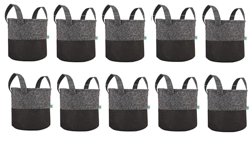 GREENSHEEP Geo Fabric Grow Bags UV Treated Gardening Cotton Pots Terrace Indoor Outdoor Home Balcony Nursery Leafy Vegetable Fruits and Flower (Black & Dark Grey Round 400 GSM Size 6x6 Pack of 10)