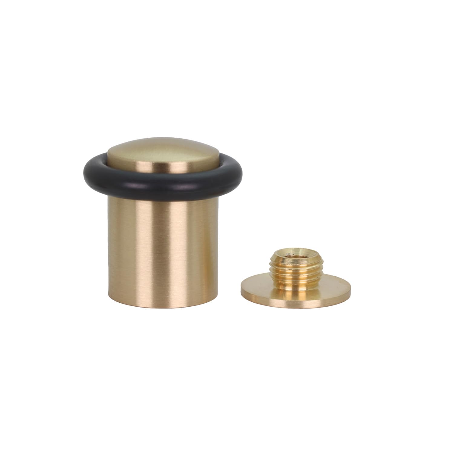 Evi Herrajes Matte Brass - Black Rubber | Brass Door Stop | Ø24 X 35Mm | Floor Mounted | Screw Installation | Made Of Brass | Black Silicone Protection Rubber | I-10824X35-Mt