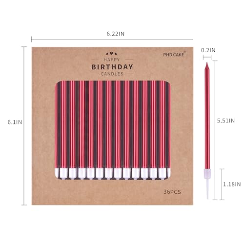 Image of PHD CAKE 36-Count Red Long Thin Metallic Birthday Candles, Cake Candles, Birthday Parties, Wedding Decorations, Party Candles, Cake Decorations