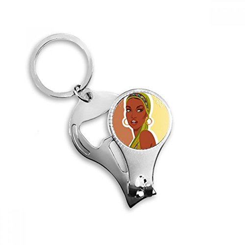 Porte-clés en métal multifonction avec illustration d'Afrique, bague et outils du quotidien