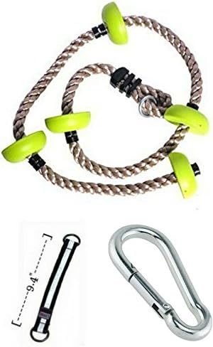 Soarin Supply Co Soft & Durable Green 6.5 ft Climbing Rope for Kids with Ribbed Foot Platforms Complete with Carabiner & Hanging Strap