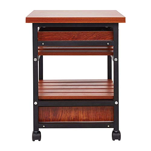 Karmas Product Set Of 2 Rolling Nightstands End Table With Drawers,Wood Bedroom Living Room Side Storage Shelf,Teak Colour #TOP5