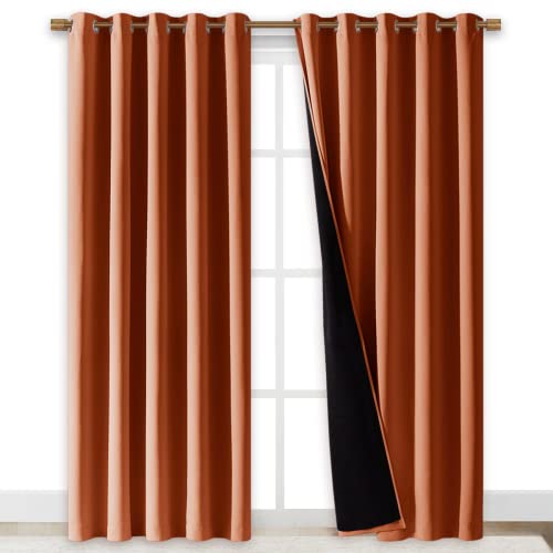 Image of NICETOWN 100% Blackout Window Curtain Panels, Cold and Full Light Blocking Drapes with Black Liner for Nursery, 84 inch Drop Thermal Insulated Draperies (Burnt Orange, 2 Pieces, 70 inch Wide Each Panel)