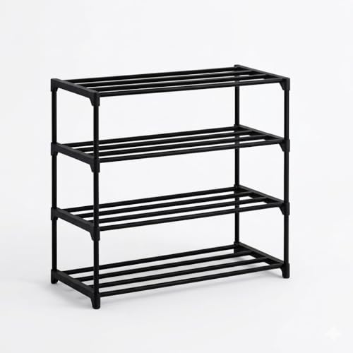 Image of Shoe Rack for Home Multi Tier Plastic Shelf Organizer with Metal Frame - Space Saving Footwear Stand with Open Slat Design for Entryway Bedroom Closet Storage (4 Tier Shoe Rack)