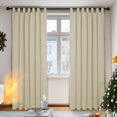 Deconovo Tende Oscuranti per interni 2 Pezzi 140x290 CM, Tende Camera da Letto Moderne Termiche Isolanti, con Passanti, Beige Scuro