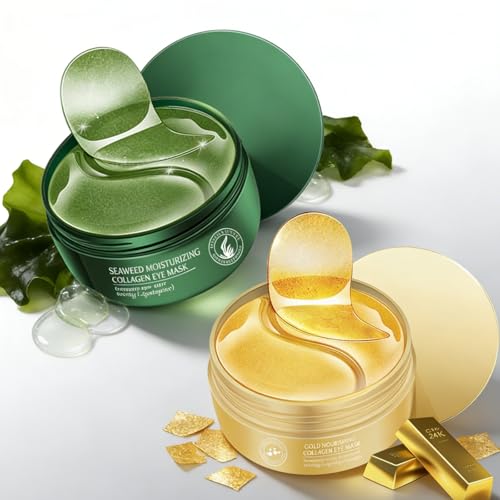 Under Eye Gel Patches, Seaweed Collagen Eye Mask & 24K Gold Hydrogel Eye Mask, Eye Masks for Dark Circles,Puffy Eyes,Anti Wrinkle,Firming,Hydrating, Brightening,Vegan Skincare for Women & Men,120PCS