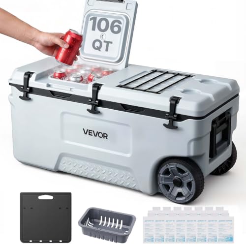 VEVOR Glacière rigide 106QT roulettes - rétention glace 48hrs