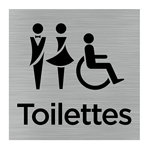 Pictogramme Toilettes Mixtes (Q1051). Signalisation Porte 150 x 150 mm. Autocollant souple ou plaque alu brossé 2 mm ep. - Adhésif aspect aluminium brossé - Adhésif aspect aluminium brossé -