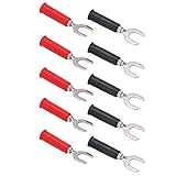 Akozon Elektrischer U-Typ-Stecker, 10 Stück, Gabelspaten-Drahtverbinder, PVC-Messing-Material, 8 Mm/0,3 Zoll, Y-Typ, 4 Mm/0,2 Zoll Loch, Bananenstecker-Adapter – Industrielle Elektrische