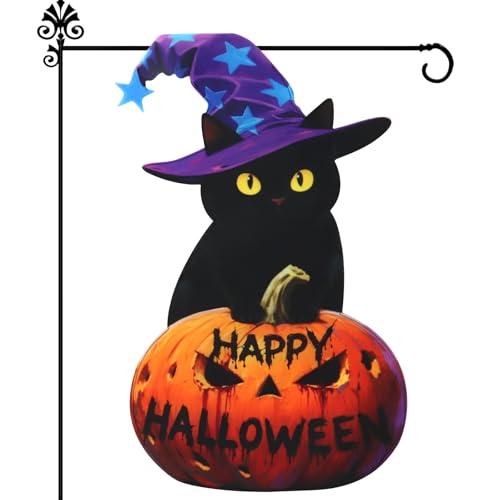Halloween Black Cat Garden Flags 12x18 Inch Double Sided