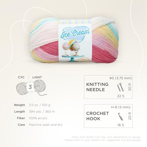 Lion Brand Yarn 100 Percent Acrylic Ice Cream Yarn, Tutti Frutti,10.89 x 10.89 x 22.32 cm
