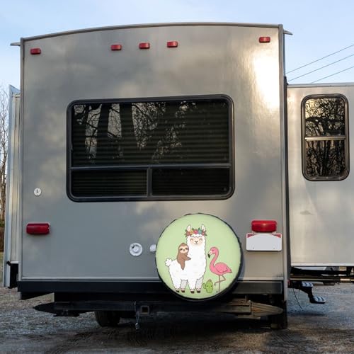 Image of Delerain Llama Sloth Flamingo Spare Tire Covers Waterproof Dust-Proof Spare Wheel Cover Universal Fit for Trailer, RV, SUV, Truck and Many Vehicle (17 Inch for Diameter 31 inch-33 inch)